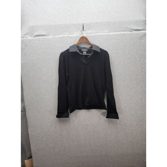 Elementz Black Long Sleeve Polka Dot Collar Top Womens L - Picture 1 of 3